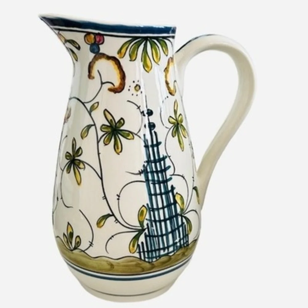Rare Vintage SUR LA TABLE Farmhouse Ceramic Pitcher Multicolor Glaze Jug 10
